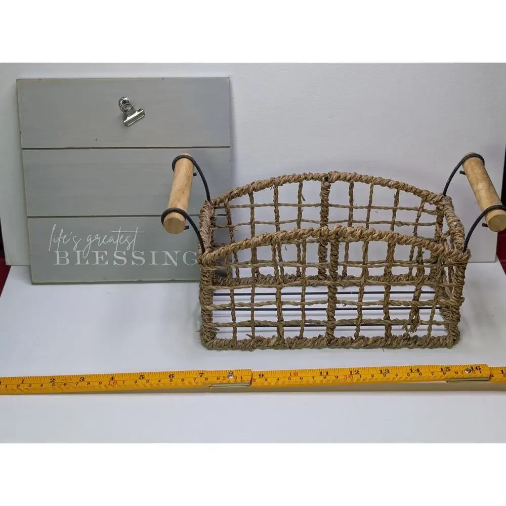 Farmhouse Home Decor Lot Basket Mail Organizer Clipboard Sign Rustic Country